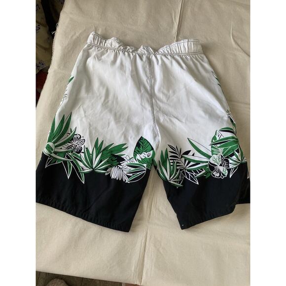Exist Miami Mens Swim Shorts white Black Green Floral Size XXL - Picture 2 of 7